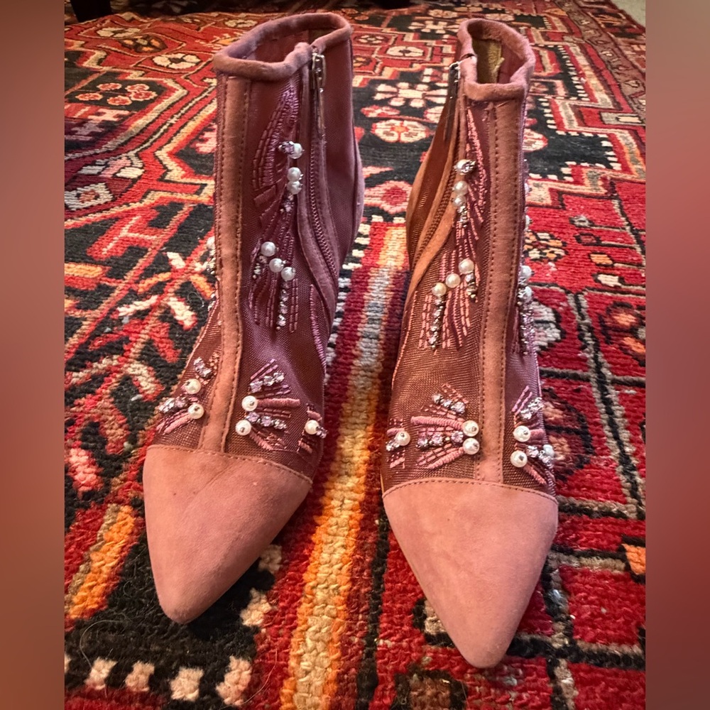 Sam Edelman Beaded Kami Pink Kitten Heel Boots - Picture 6 of 7